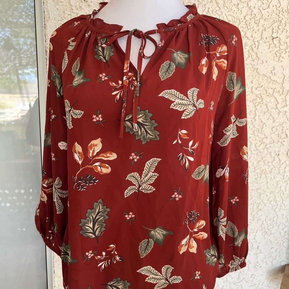 LOFT Red Floral Blouse